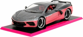 Pink Slips 1:24 W6 2020 Chevy Corvette Die-Cast Car, Toys for Kids and Adults(Metallic Grey/Pink)