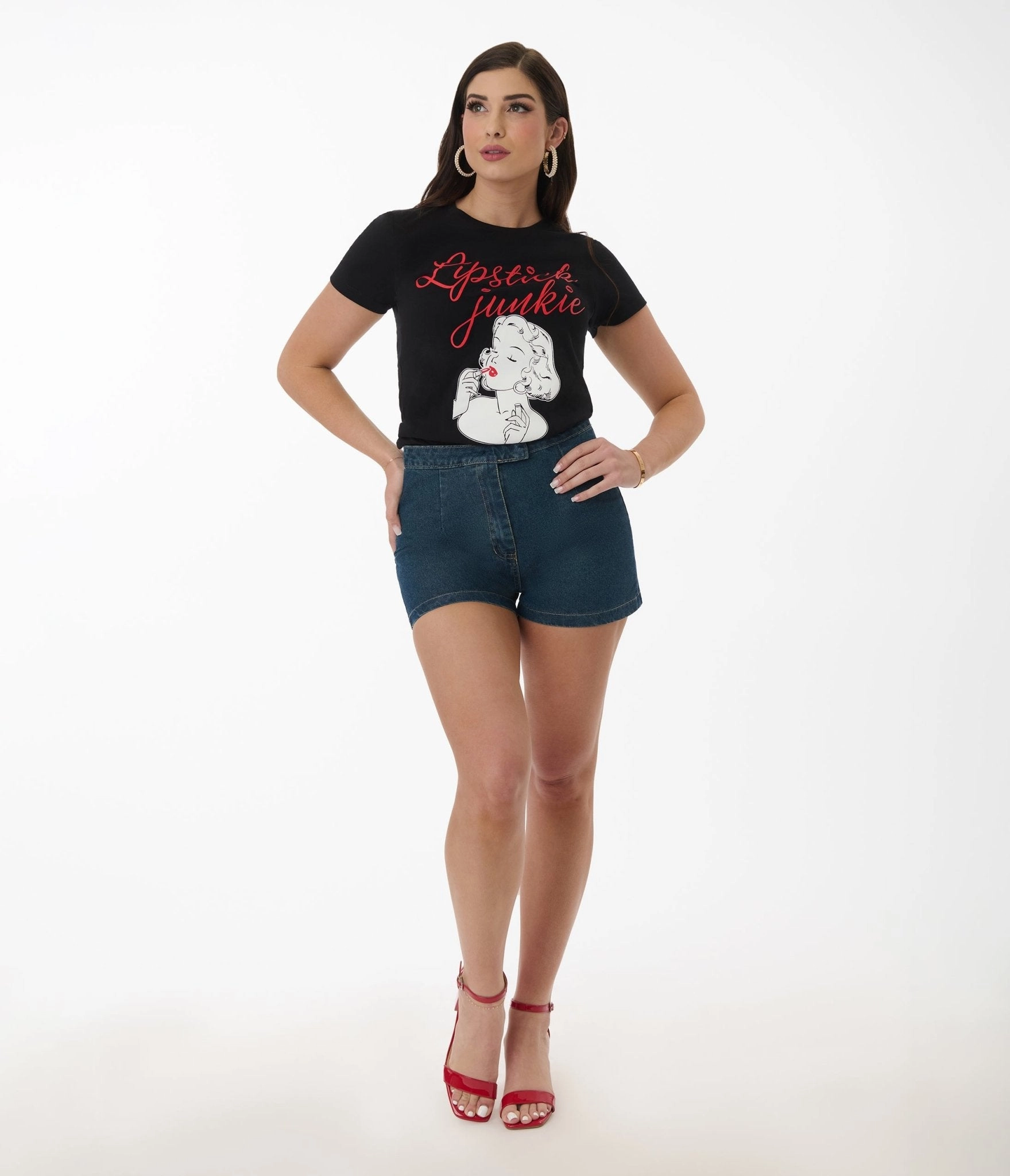 Pinky Star Lipstick Junkie Pin Up Graphic Tee