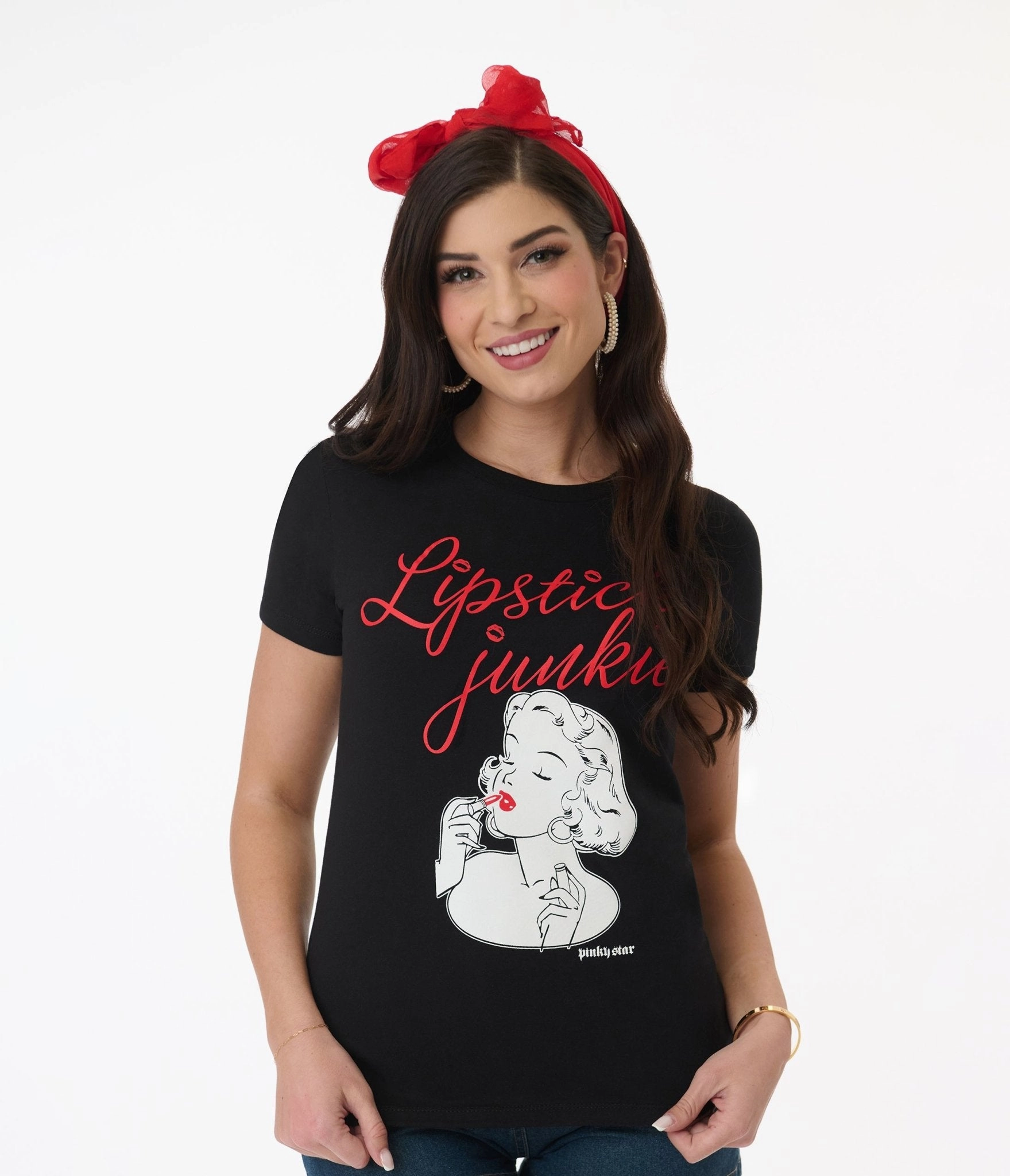 Pinky Star Lipstick Junkie Pin Up Graphic Tee