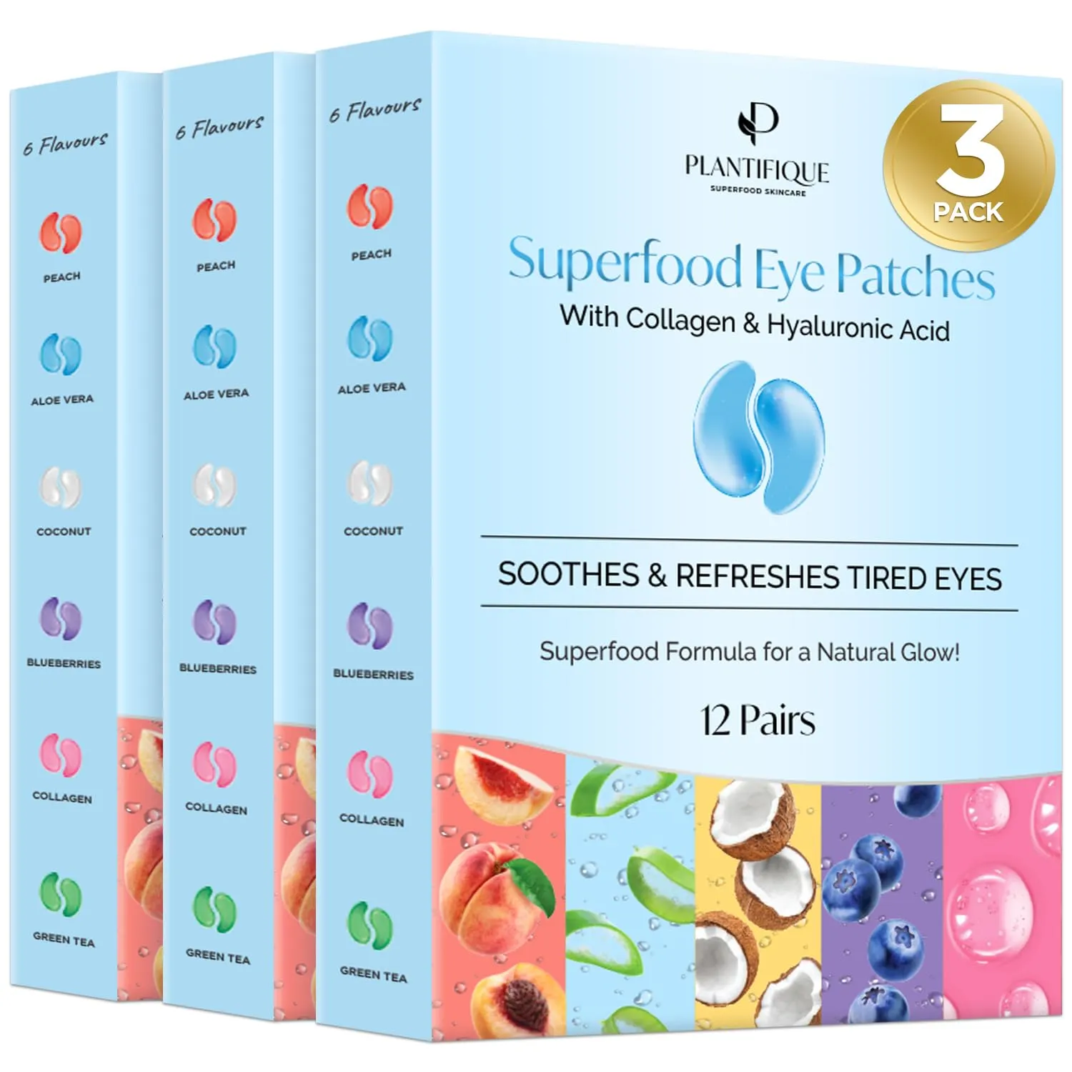PLANTIFIQUE Superfood Under Eye Patches – 36 Pairs with Hyaluronic Acid for Dark Circles & Puffy Eyes – Anti-Aging Skincare Gel Mask, Gift for Women & Men