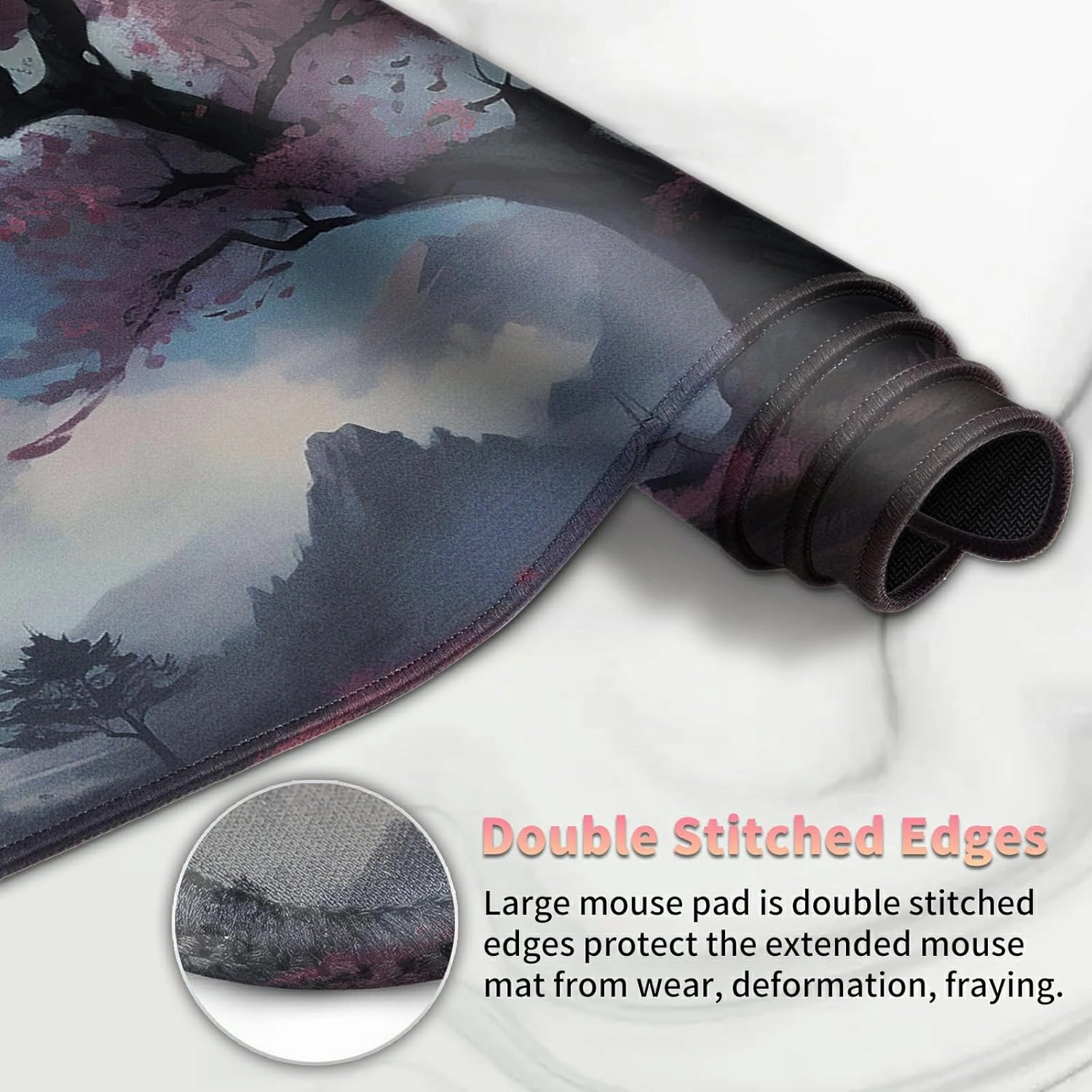 Playmat for MTG, Card Game Mat Non-Slip Rubber Base and Stitched, 24 x 14 inch TCG Play Mat for MTG and Other Card Games (NO Zones), Mountain View Peach Tree