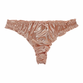 Pleated satin briefs with dark beige bow