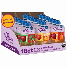 Plum Organics Stage 2 Variety Pack – Baby’s Favorite Flavors Adventure Pack – Organic Fruit & Veggie Baby Food Pouches – 4 oz Pouch, Pack of 18 (Amazon Exclusive)