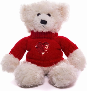 Plushland Plush Soft Valentine Day Brandon Teddy Bear 12 Inches - Wearing Valentine Sweater with Love Heart Embroidery (New Cream)