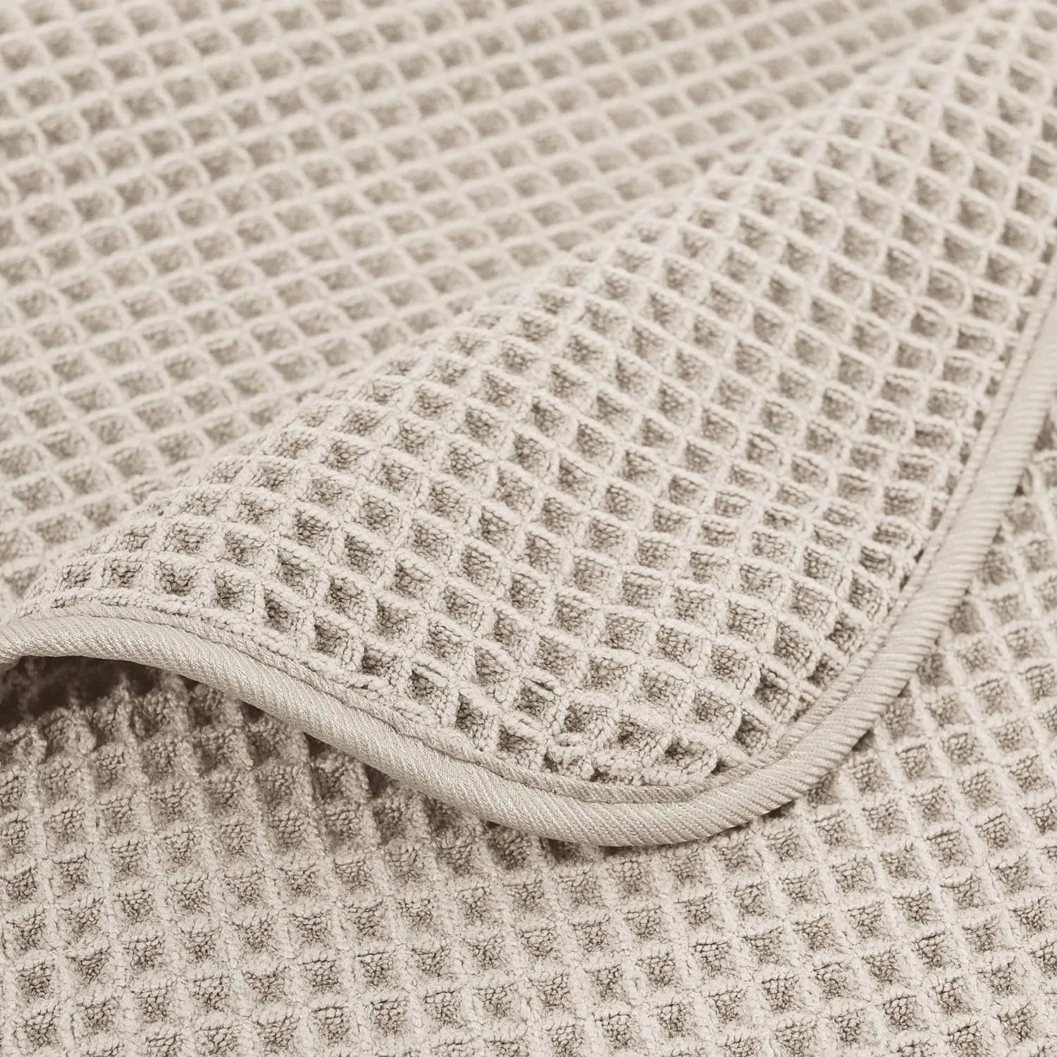 POLYTE Microfiber Oversize Quick Dry Lint Free Bath Towel, 60 x 30 in, 4 Pack (Beige, Waffle Weave)