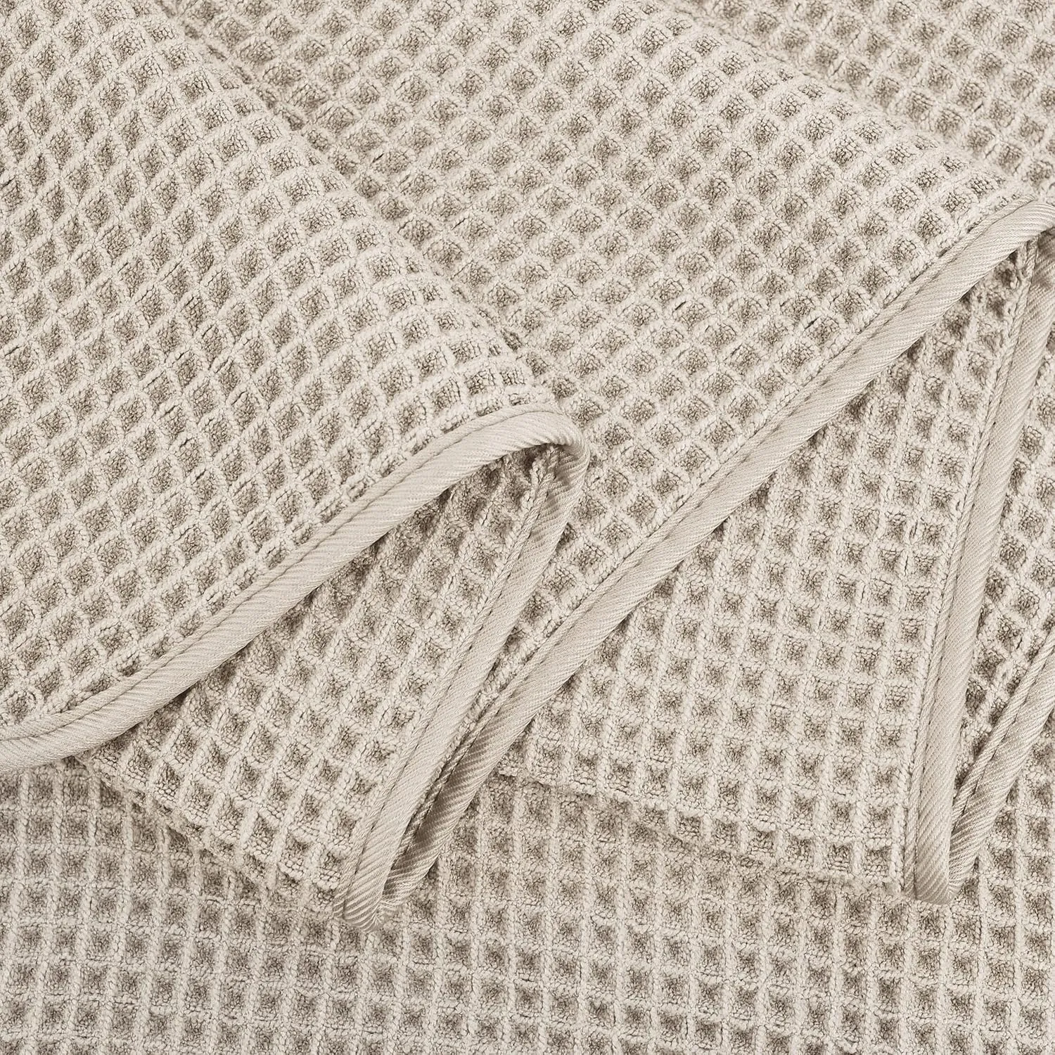 POLYTE Microfiber Oversize Quick Dry Lint Free Bath Towel, 60 x 30 in, 4 Pack (Beige, Waffle Weave)