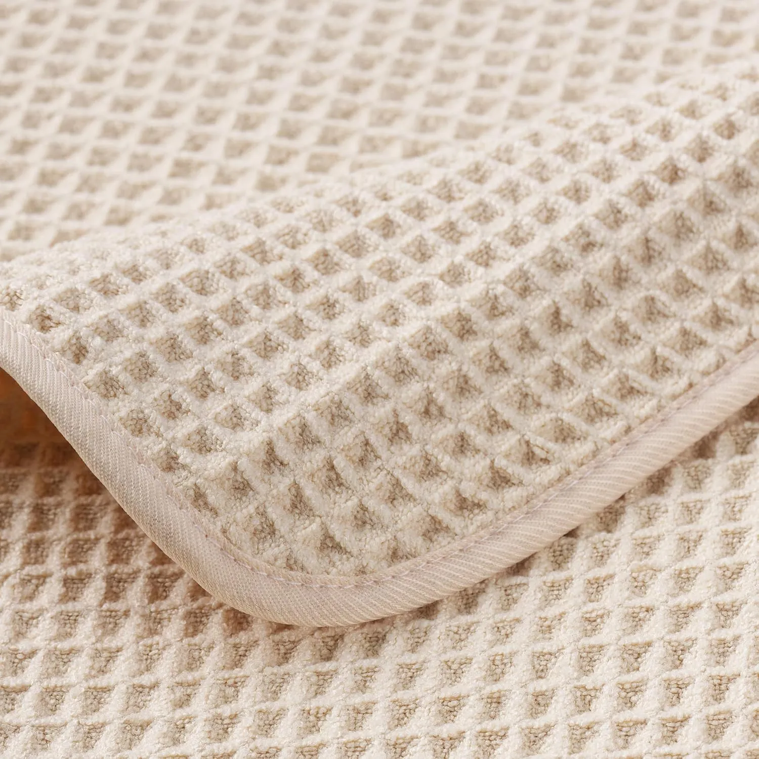 POLYTE Microfiber Oversize Quick Dry Lint Free Bath Towel, 60 x 30 in, 4 Pack (Light Beige, Waffle Weave)
