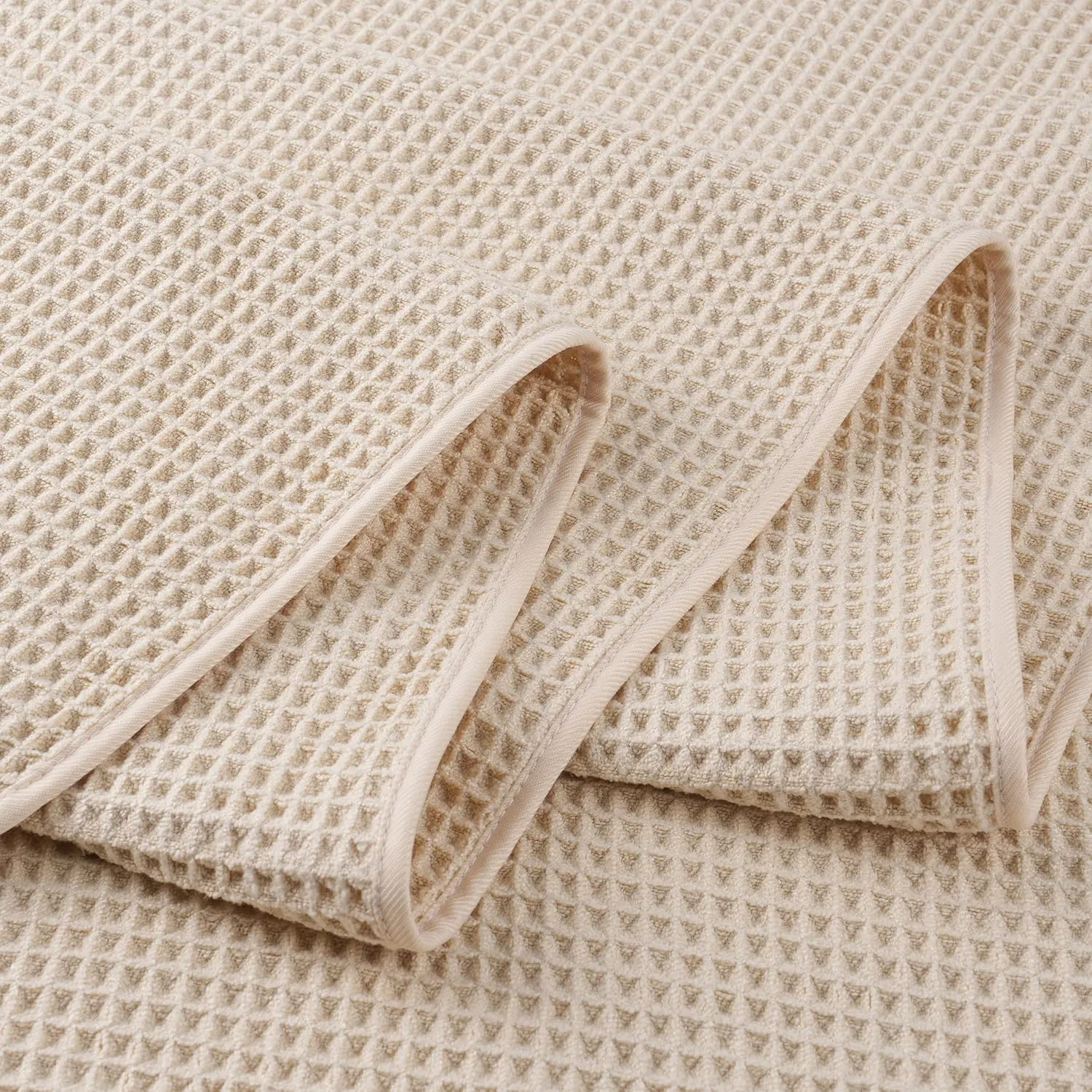 POLYTE Microfiber Oversize Quick Dry Lint Free Bath Towel, 60 x 30 in, 4 Pack (Light Beige, Waffle Weave)