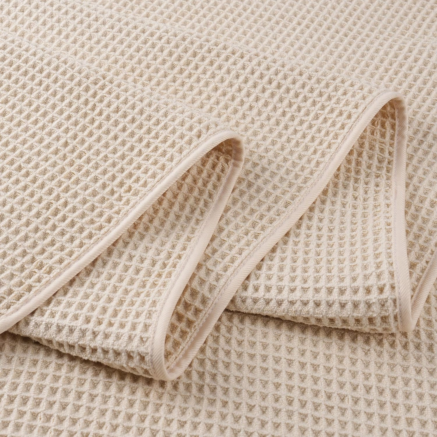 POLYTE Microfiber Oversize Quick Dry Lint Free Bath Towel, 60 x 30 in, 4 Pack (Light Beige, Waffle Weave)