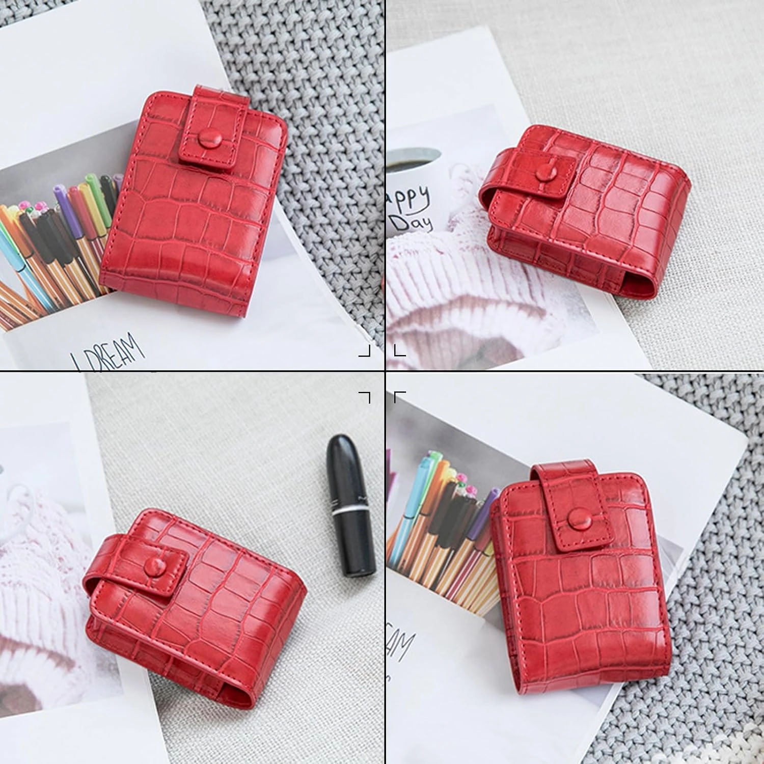 PORRASSO Lipstick Case Portable Mini Cosmetic Bag Women Lipstick Lip Gloss Bag with Mirror Travel Lipstick Holder for Storeing Lipstick Lip Glaze Powder Black