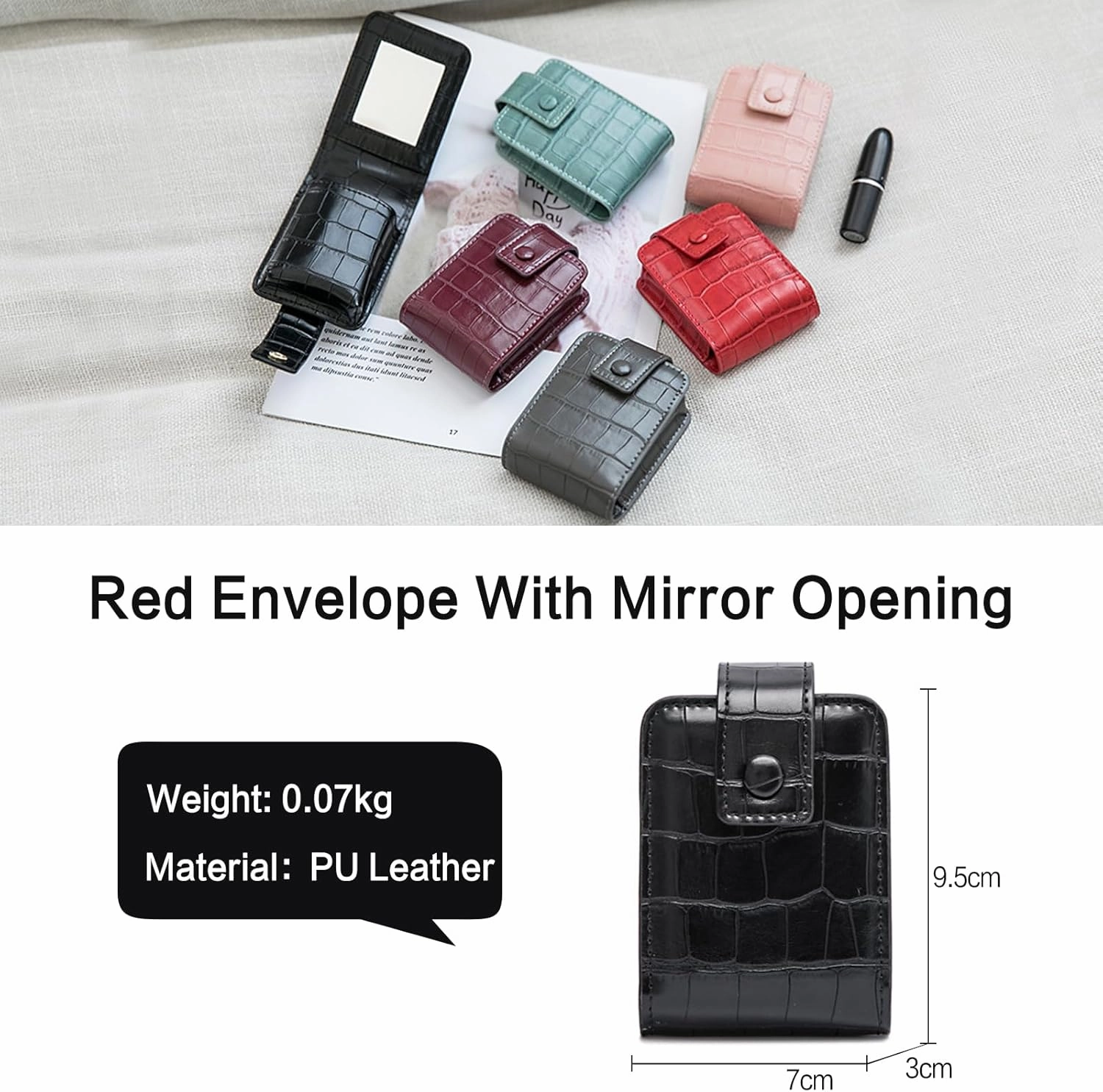 PORRASSO Lipstick Case Portable Mini Cosmetic Bag Women Lipstick Lip Gloss Bag with Mirror Travel Lipstick Holder for Storeing Lipstick Lip Glaze Powder Black