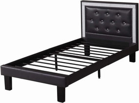 Poundex Silky and Sheeny Wooden Full Bed with Ash PU Tufted Head Board, Black Finish