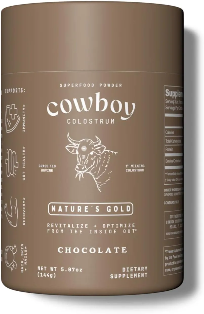 Powder - Bovine Colostrum Powder for Women & Men - First Day Milking Whole Colostrum - Grass Fed Colostrum Supplement for Gut Health, Immunity, Skin & Hair (Chocolate, 40 Servings)