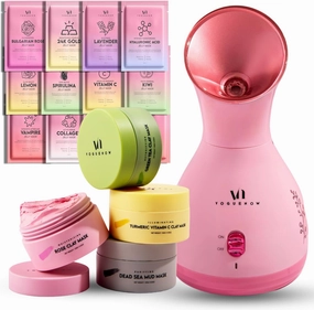 Premium Skin Rejuvenating 3-in-1 Spa Bundle - (Pack of 17) Facial Steamer Kit   (4 Pcs) Clay Mask Jar Set   [12 Pack] Jelly Face Mask Set - Cleanse, Detoxify, Brighten & Nourish - Spa Gifts for Women