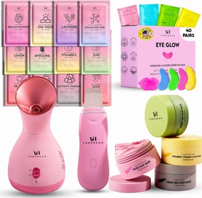 Premium Skin Rejuvenating 5-in-1 Spa Bundle - (Pack of 6) Facial Steamer Spa Kit   (6 Pcs) Facial Scrubber Kit   (4 Pcs) Clay Mask Jar Set   [12 Pack] Jelly Face Mask  (40 Pairs) Under Eye Patches Set