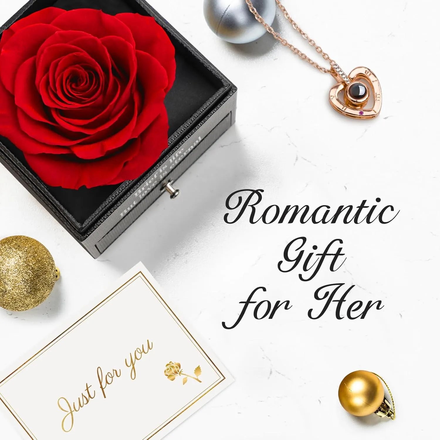 Preserved Real Rose for Mom with I Love You Necklace in 100 Language Girlfriend, Eternal Real Rose Flower Gifts for Women Mom Wife on Mothers Day Birthday Anniversaries