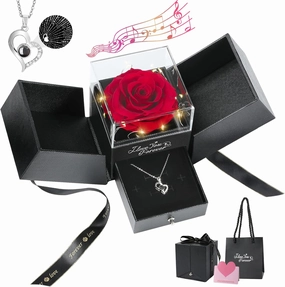 Preserved Rose Gifts for Women, Eternal Flower Rose Box with Heart Necklace, Romantic I Love You Gifts for Her Women Wife Mom Grandma on Valentines Mothers Day Birthday Anniversary