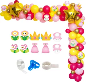 Princess Peach Balloons Garland Arch Kit, Pink Yellow Princess Peach Birthday Party Balloons with Star Foil Balloons for Girl Mario Princess Peach Party, Princess Themed Birthday, Princess Baby Shower