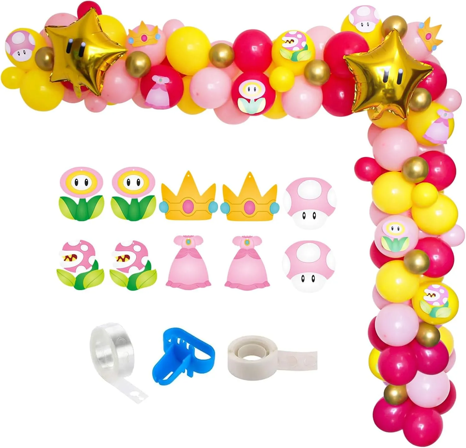 Princess Peach Balloons Garland Arch Kit, Pink Yellow Princess Peach Birthday Party Balloons with Star Foil Balloons for Girl Mario Princess Peach Party, Princess Themed Birthday, Princess Baby Shower