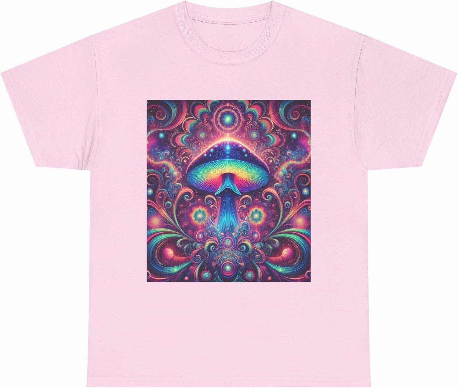 Psychedelic Cosmic Mushroom Tee - Unisex Heavy Cotton Shirt, Boho Style, Festival Wear, Unique Graphic T-Shirt, Eclectic Light Pink