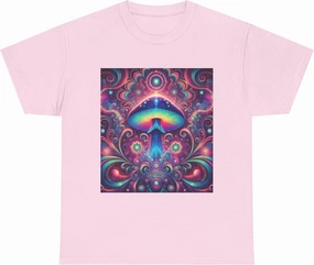 Psychedelic Cosmic Mushroom Tee - Unisex Heavy Cotton Shirt, Boho Style, Festival Wear, Unique Graphic T-Shirt, Eclectic Light Pink