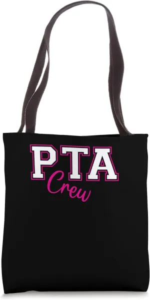 PTA Crew Bold Block and Cursive Text School Event Tote Bag
