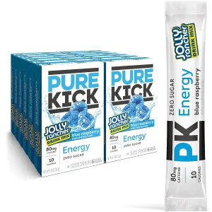 PURE KICK Energy Singles To Go Drink Mix, Jolly Rancher Blue Raspberry, Includes 12 Boxes with 6 Packets in each Box, 72 Total Packets