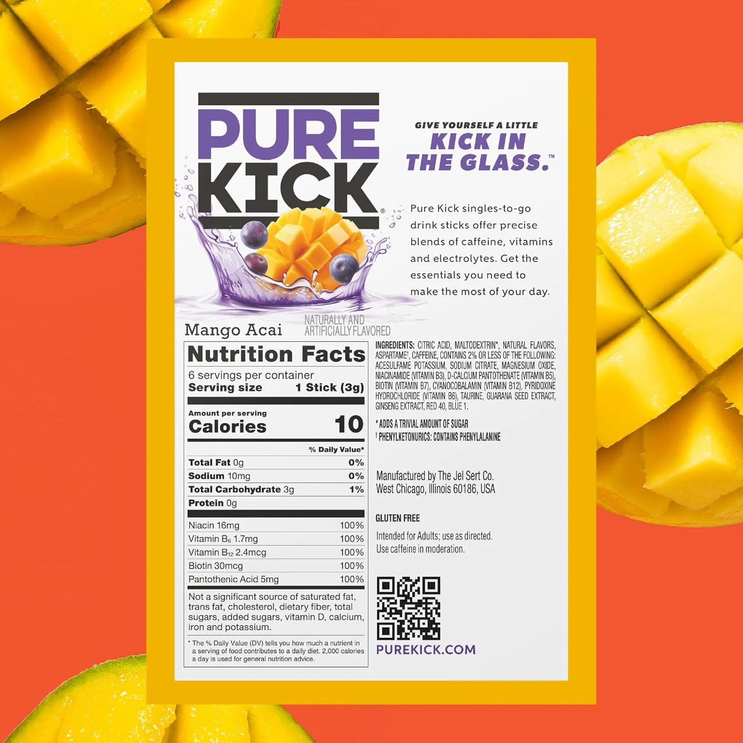 Pure Kick Energy Singles To Go Drink Mix, Mango Acai, Includes 12 Boxes with 6 Packets in each Box, 72 Total Packets