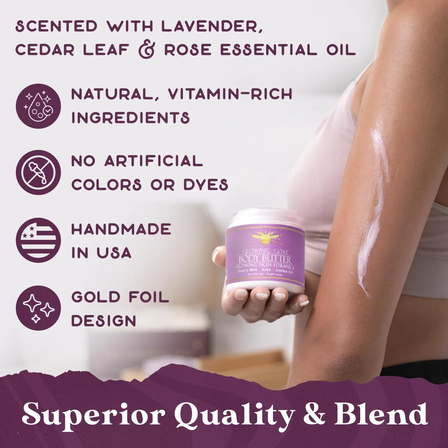 PURPLE CANYON Goat Milk Whipped Body Butter 8oz | Lavender Rose Body Lotion Infused with Jojoba Oil and Aloe Vera| Glowing Skin Natural Lotion for Luxury Self-Care