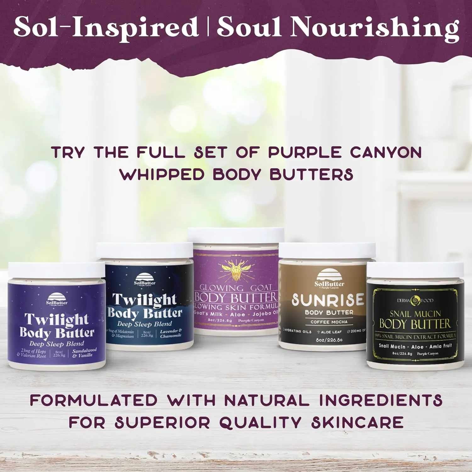 PURPLE CANYON Goat Milk Whipped Body Butter 8oz | Lavender Rose Body Lotion Infused with Jojoba Oil and Aloe Vera| Glowing Skin Natural Lotion for Luxury Self-Care