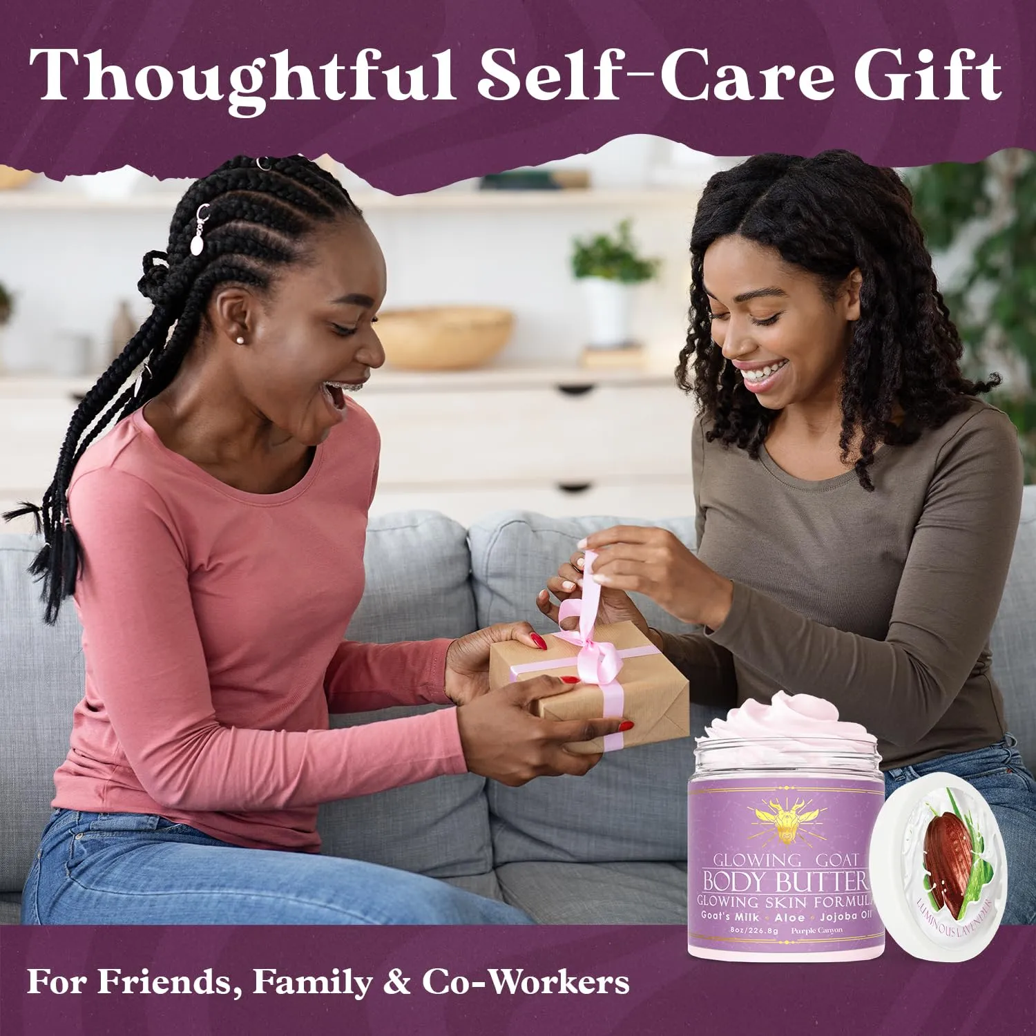 PURPLE CANYON Goat Milk Whipped Body Butter 8oz | Lavender Rose Body Lotion Infused with Jojoba Oil and Aloe Vera| Glowing Skin Natural Lotion for Luxury Self-Care