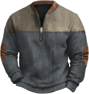 Quarter Zip Pullover Men Knit Pattern Long Sleeve Sweatshirts Vintage American Flag Print Sweaters Patriotic Shirts