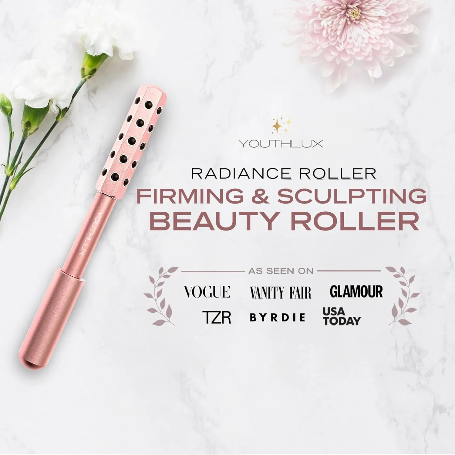 Radiance Roller - Germanium Stone Uplifting Face Beauty Massage Tool/Roller/Wand for Skin Tightening, De-Puffing, Sculpt/Lift, Anti-Aging | Uplift Face Roller, Facial Roller (Rose Gold)