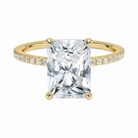 Radiant Cut Engagement Ring with Pavé Band, Cluster Claw, and Hidden Halo