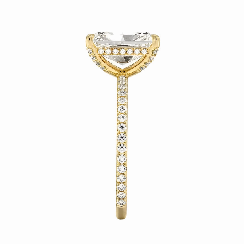 Radiant Cut Engagement Ring with Pavé Band, Cluster Claw, and Hidden Halo