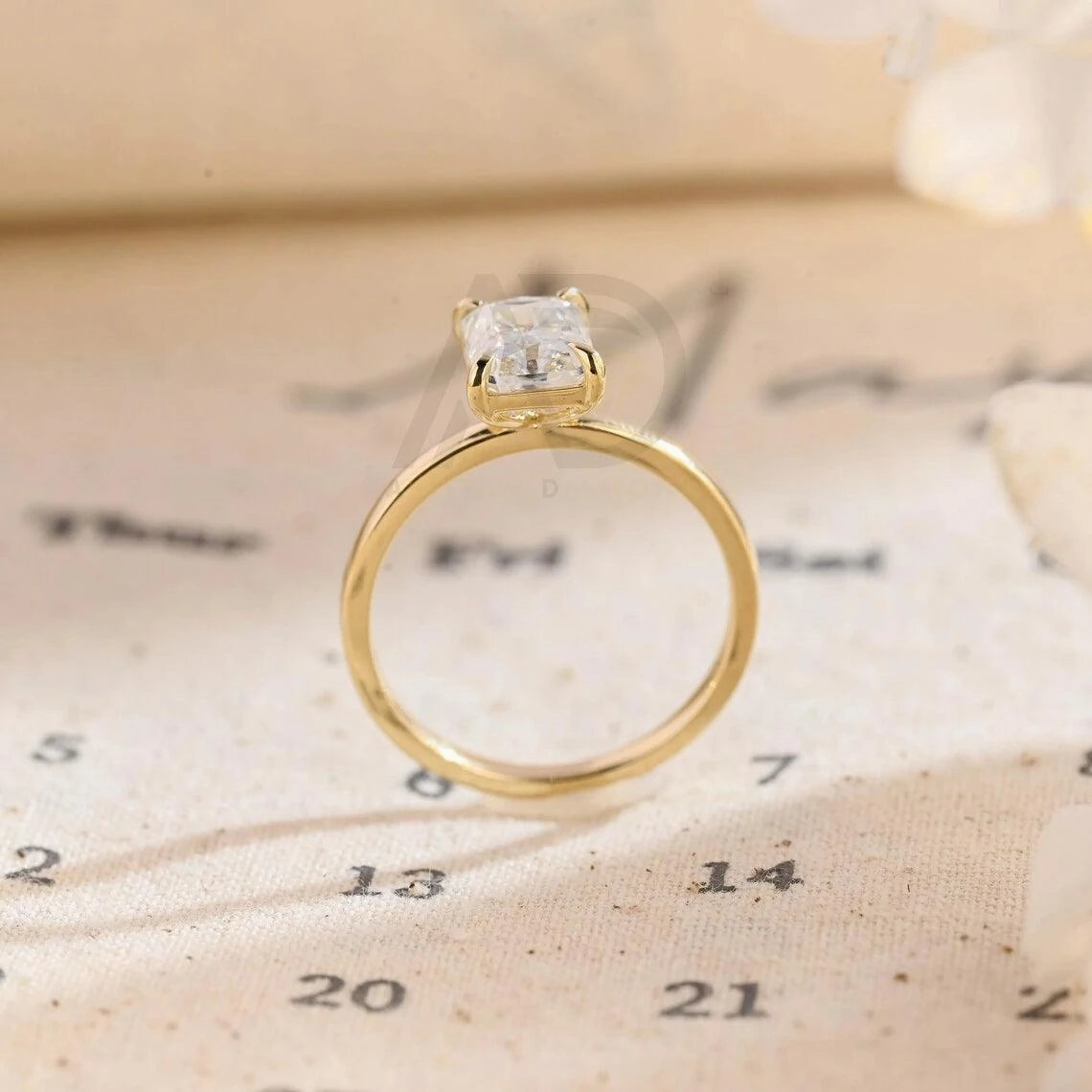 Radiant Cut Solitaire Moissanite Engagement Ring Solid Gold Low Profile Promise Ring