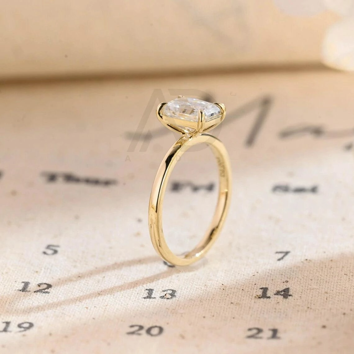 Radiant Cut Solitaire Moissanite Engagement Ring Solid Gold Low Profile Promise Ring