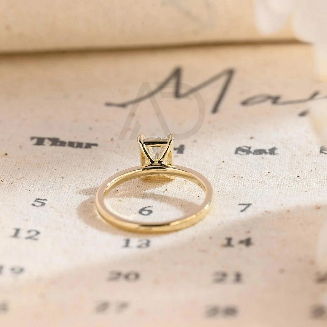Radiant Cut Solitaire Moissanite Engagement Ring Solid Gold Low Profile Promise Ring