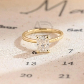 Radiant Cut Solitaire Moissanite Engagement Ring Solid Gold Low Profile Promise Ring