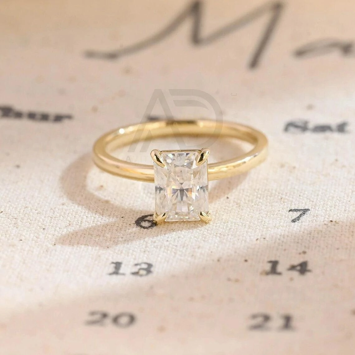 Radiant Cut Solitaire Moissanite Engagement Ring Solid Gold Low Profile Promise Ring