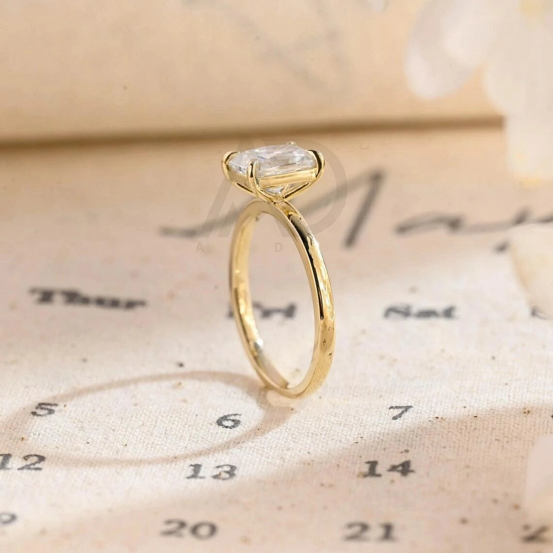 Radiant Cut Solitaire Moissanite Engagement Ring Solid Gold Low Profile Promise Ring