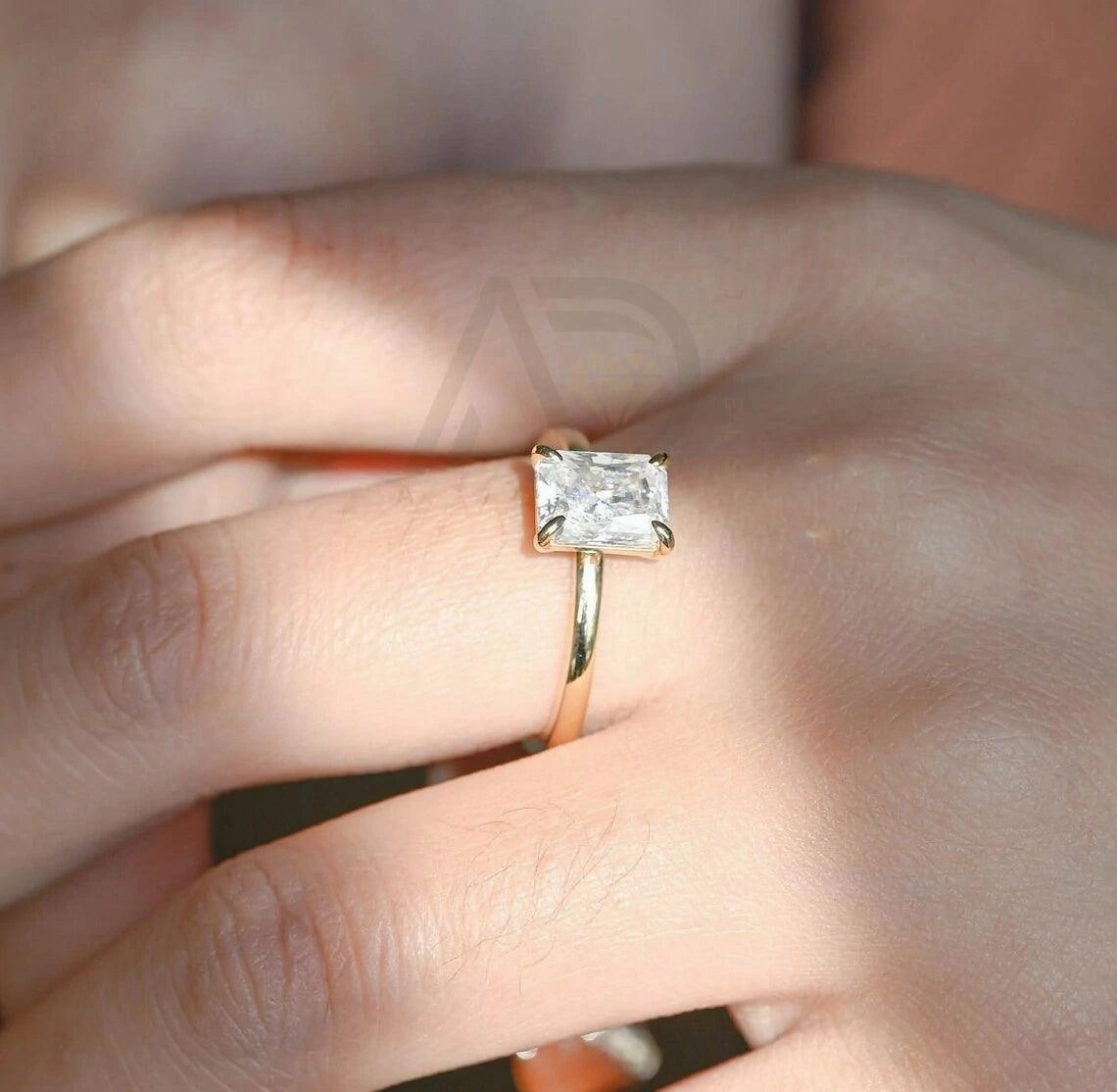 Radiant Cut Solitaire Moissanite Engagement Ring Solid Gold Low Profile Promise Ring