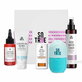 Rakhi Gift Set for Sister | Complete Skincare Kit | Set of 5 (Rose Water Face Toner, Ice Roller, Sunscreen Stick, Salicylic Acid Face Wash & Watermelon Ice Roller Mixer)