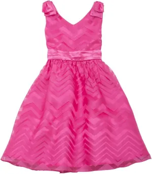 Rare Editions Little Girls Fuchsia Burnout Chevron Stripe Bow Shoulder Dress