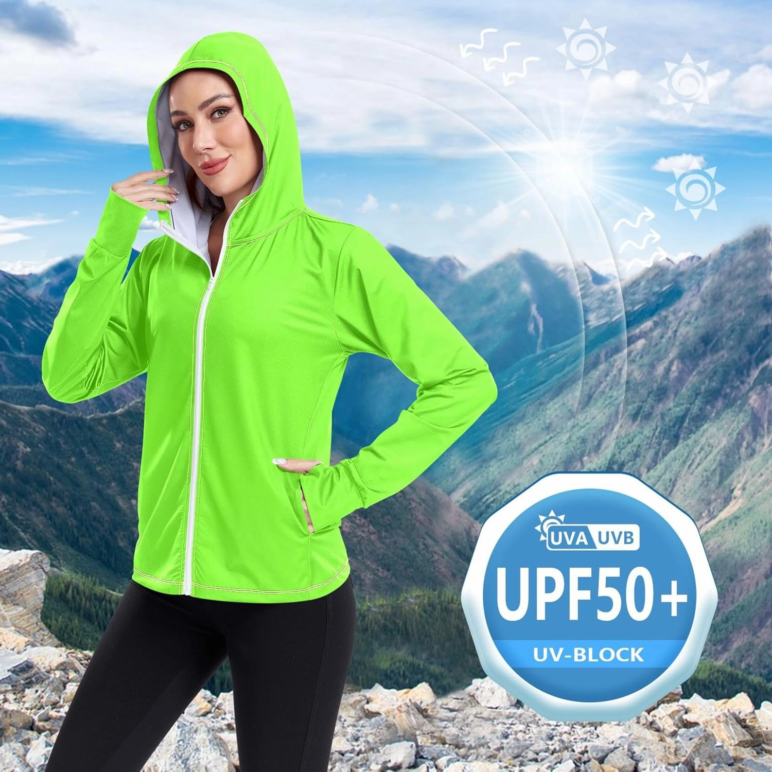 Rash Guards Jacket Women Sun Shirts UV Rashguard Long Sleeve Tops UPF 50  Bright Green S