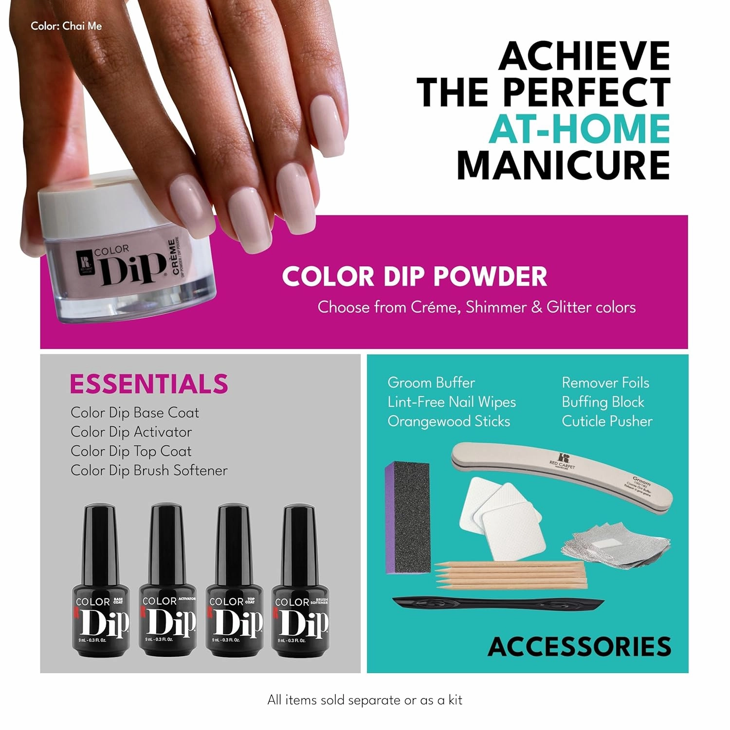 RC Red Carpet Manicure Color Dip Bundle French – Vibrant Set, 0.3 oz Each – Long-lasting, Easy to Use, No UV/LED Needed, Non-Irritating Formula, Salon Quality Nails at Home, 6pcs.