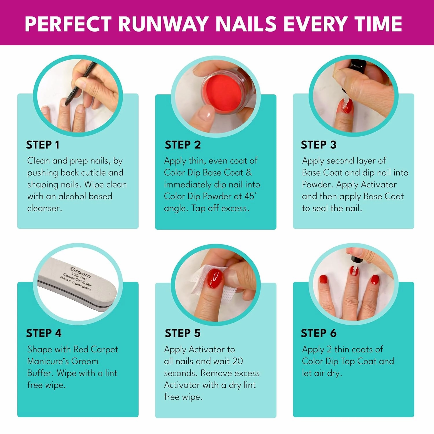 RC Red Carpet Manicure Color Dip Bundle French – Vibrant Set, 0.3 oz Each – Long-lasting, Easy to Use, No UV/LED Needed, Non-Irritating Formula, Salon Quality Nails at Home, 6pcs.