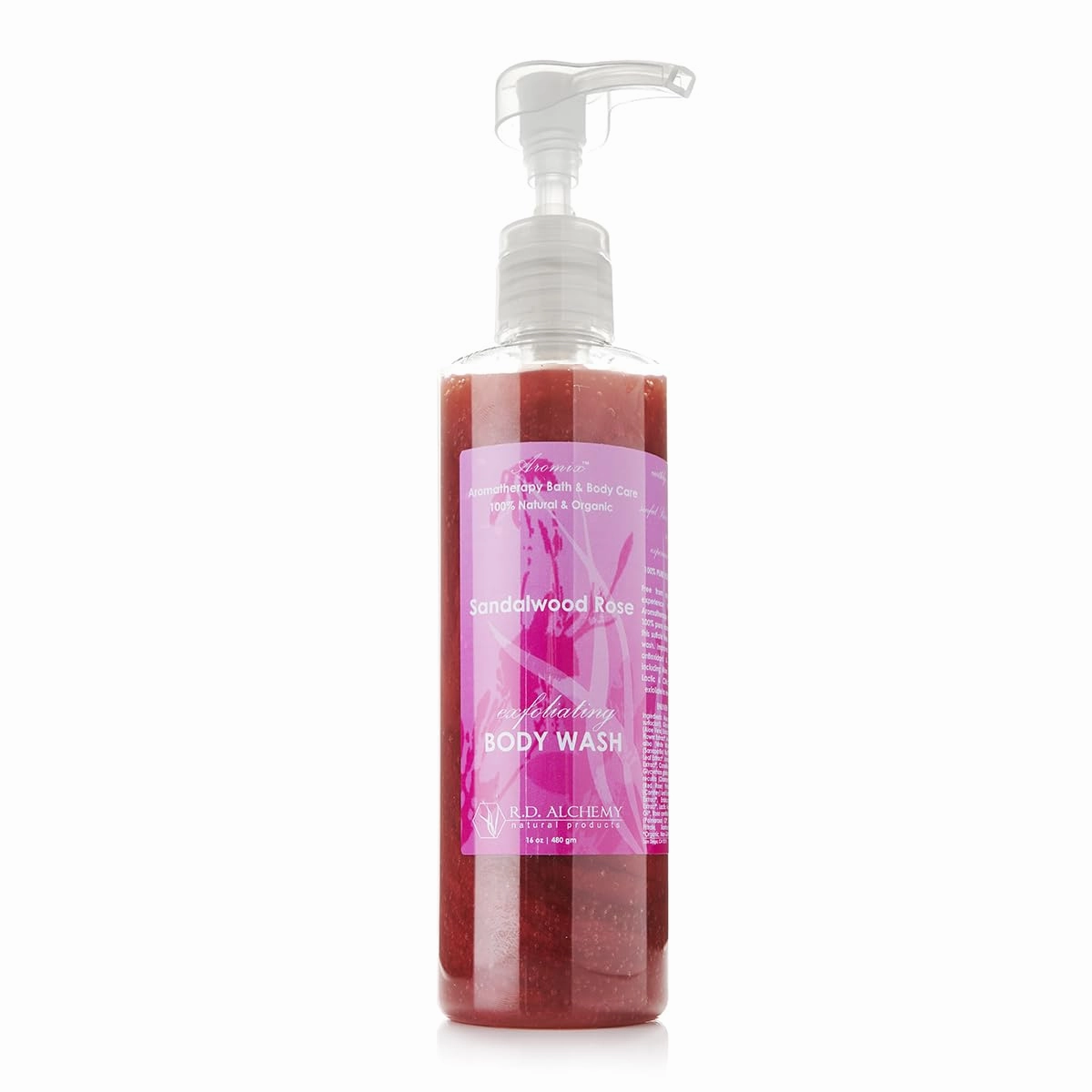 RD Alchemy - 98% Natural & Organic Sandalwood Rose Body Wash Shower Gel - Rich and Floral to Soothe and Enlighten while Cleansing, Exfoliating, and Renewing