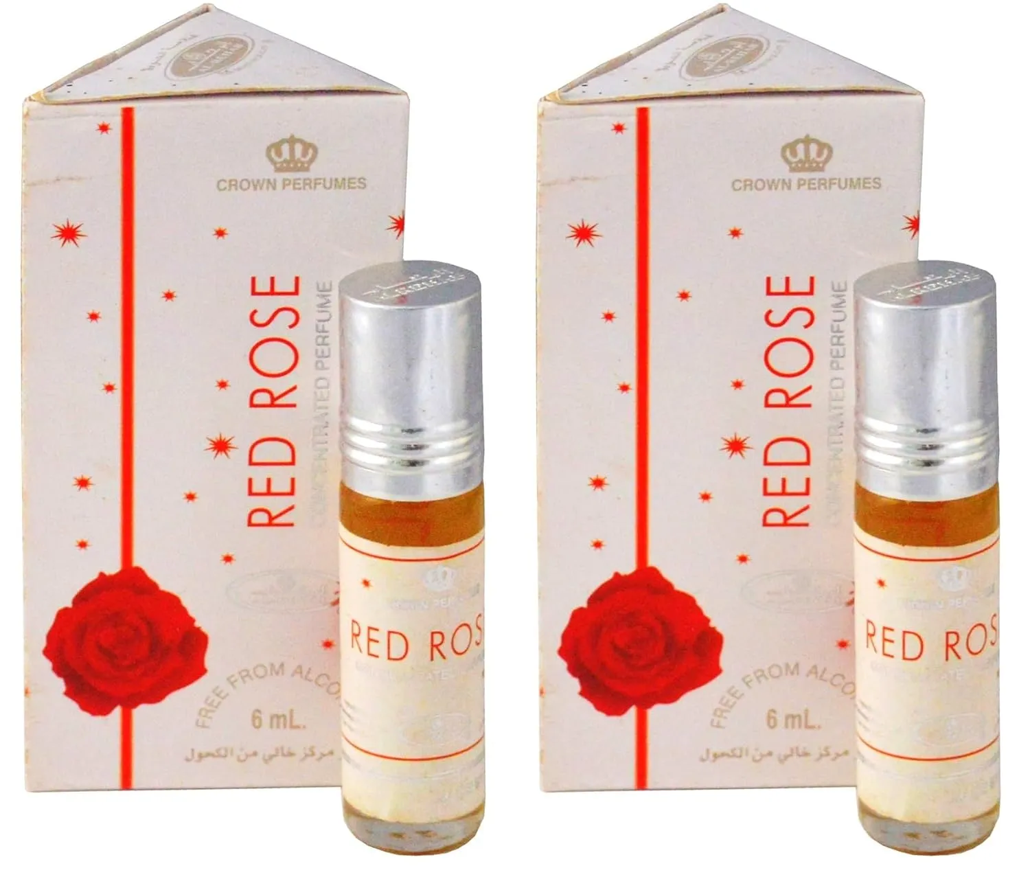Red Rose Concentrated Perfume Oil Pack of 2 (6ml Each) | Alcohol-Free Attar Roll-On | Classic Deep Rose Fragrance for Men & Women