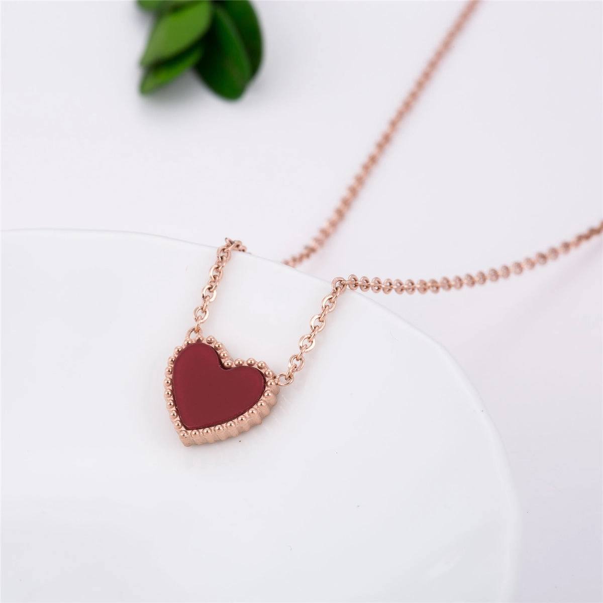 Red & 18K Rose Gold-Plated Heart Pendant Necklace